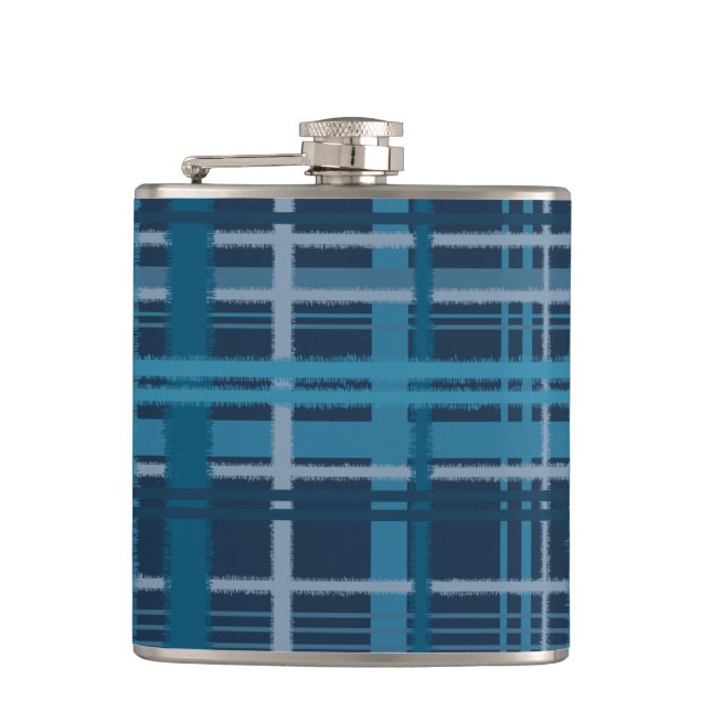 Tartan blue pattern hip flask (Front)