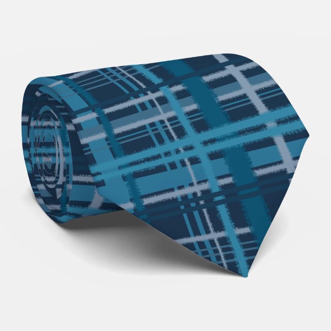 Tartan blue pattern tie (Rolled)