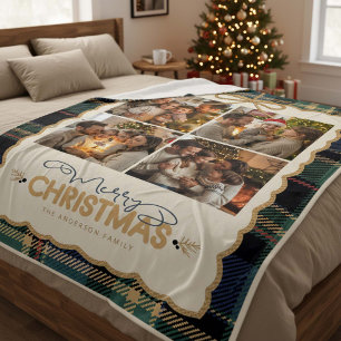 Tartan Border Christmas 4 Photo Template ID1141B Fleece Blanket