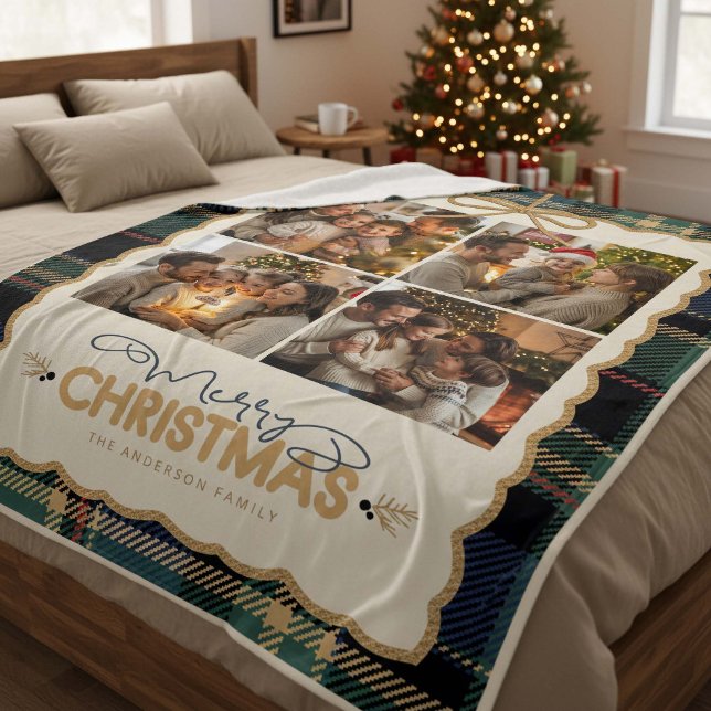 Tartan Border Christmas 4 Photo Template ID1141B Fleece Blanket (Creator Uploaded)