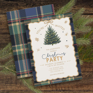 Tartan Border Christmas Party Blue ID1141B Holiday Card