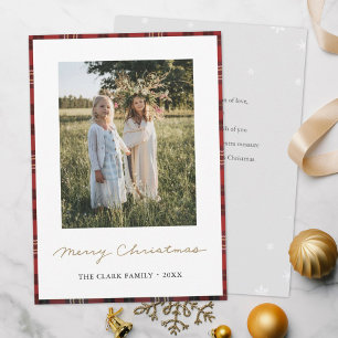 Tartan Border Snowflakes Christmas Card