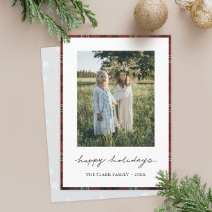 Tartan Border Snowflakes Christmas Card