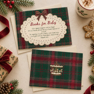 Tartan Bow Christmas Baby Shower Books for Baby Enclosure Card
