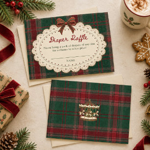 Tartan Bow Christmas Baby Shower Diaper Raffle Enclosure Card