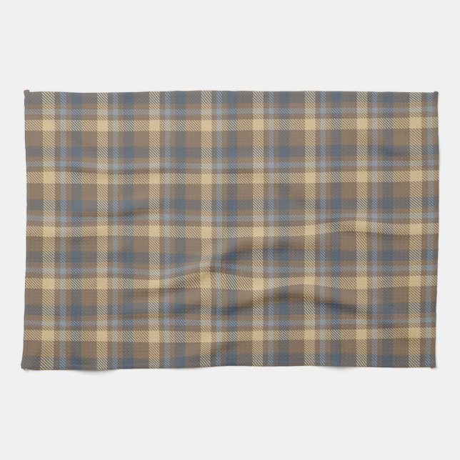 Tartan - Brown, Blue and Sand colours Tea Towel (Horizontal)