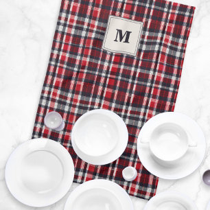 Tartan Check Elegant Patterned Stylish Monogrammed Tea Towel