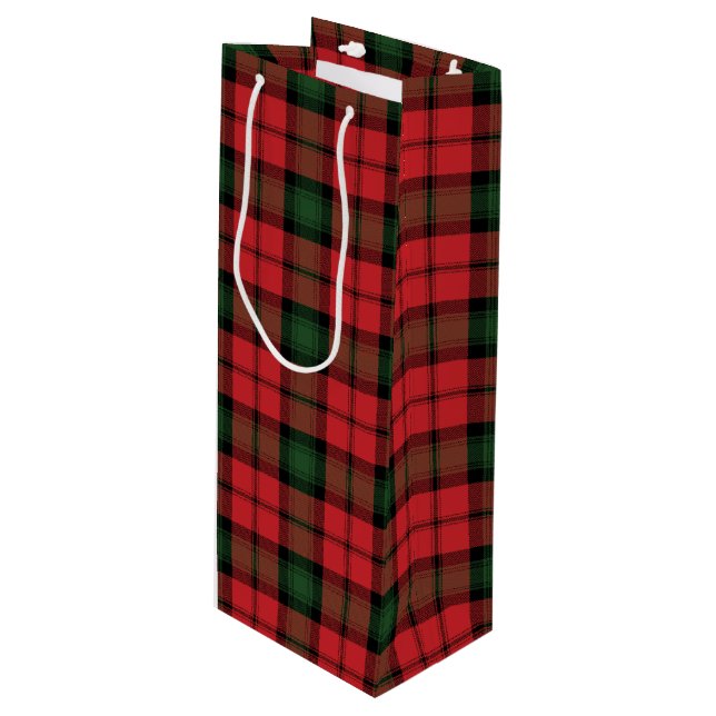 Tartan Christmas Clan Kerr Red Chequered Plaid Wine Gift Bag (Front Angled)