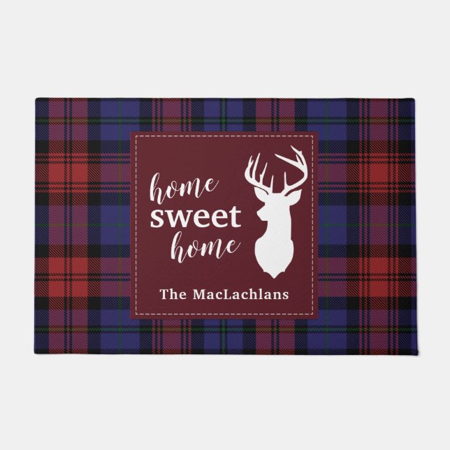 Tartan Christmas Clan MacLachlan Personalise Plaid Doormat (Front)