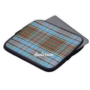 Tartan Clan Anderson Plaid Light Blue Check Custom Laptop Sleeve