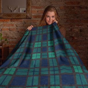 Tartan Clan Black Watch Plaid Blue Green Check Fleece Blanket