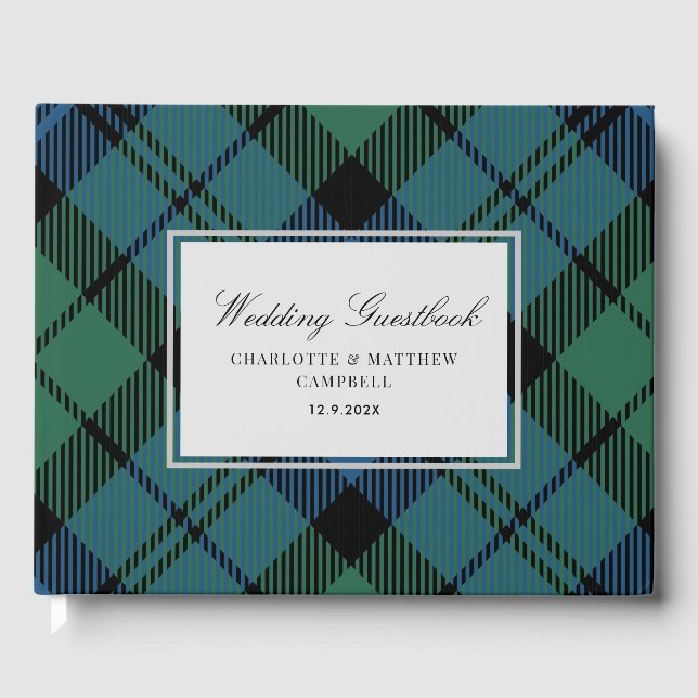 Tartan Clan Campbell Plaid Blue Green Check Custom Guest Book (Front)