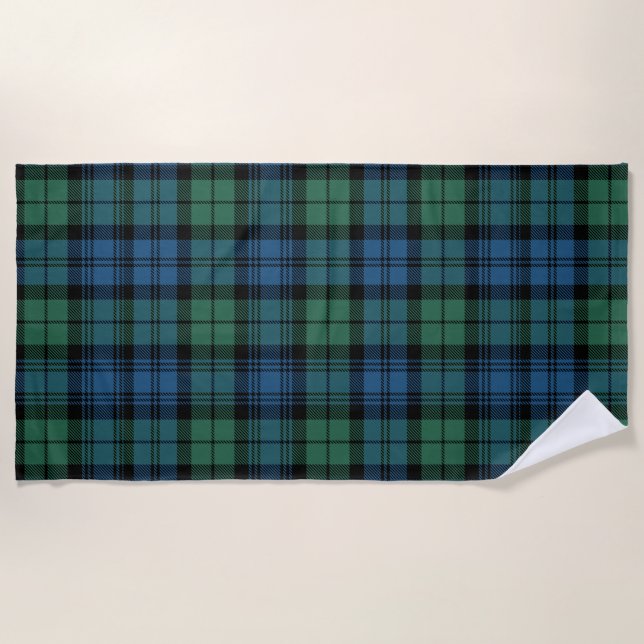Tartan Clan Campbell Plaid Blue Green Chequered Beach Towel (Front)
