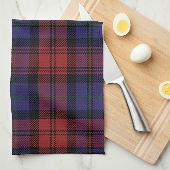 Tartan Clan MacLachlan Plaid Purple Black Check Tea Towel (Quarter Fold)