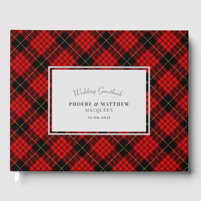 Tartan Clan MacQueen Black Red Wedding Guest Book (Front)