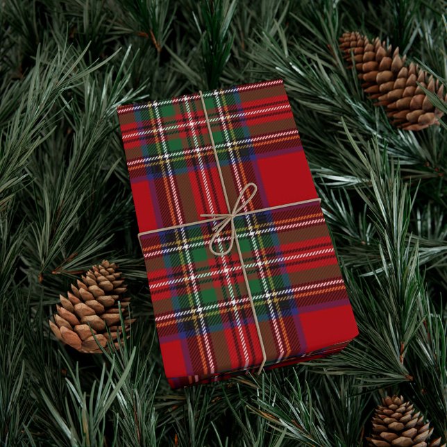Tartan Clan Stewart Plaid Black Red Check Pattern Wrapping Paper (Stewart Tartan Plaid Wrapping Paper)