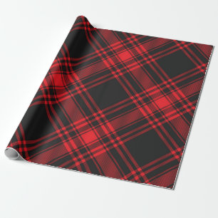 Tartan Clan Stewart Plaid Black Red Check Pattern Wrapping Paper