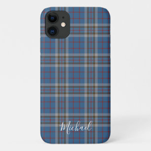 Tartan Clan Thompson Plaid Blue Grey Personalised Case-Mate iPhone Case