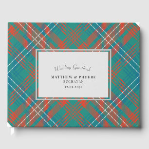 Tartan Clan Wilson Plaid Orange Turquoise Check Guest Book