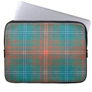 Tartan Clan Wilson Plaid Orange Turquoise Check Laptop Sleeve