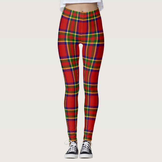 Tartan Classic Style Red and Green Plaid Leggings (Front)