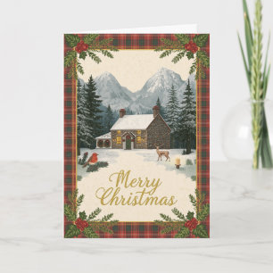 Tartan Cottage Robin Christmas Card
