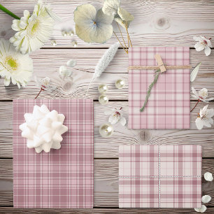 Tartan - Dark to Light Pink Cement White Different Wrapping Paper Sheet