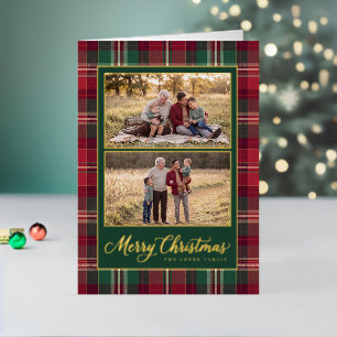 Tartan Design Two Photo Merry Christmas Foil Holiday Card