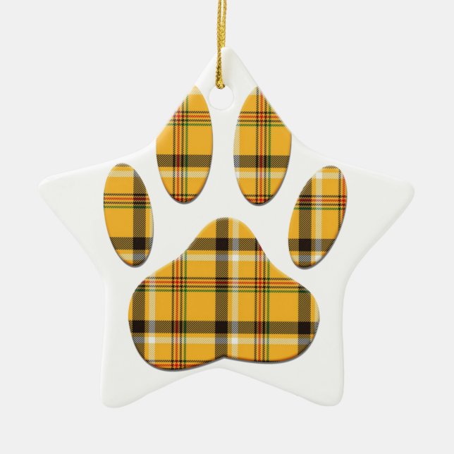 Tartan Dog Paw Print Ceramic Tree Decoration (Front)