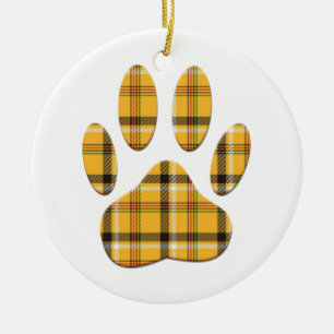 Tartan Dog Paw Print Ceramic Tree Decoration