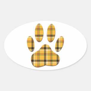Tartan Dog Paw Print Oval Sticker