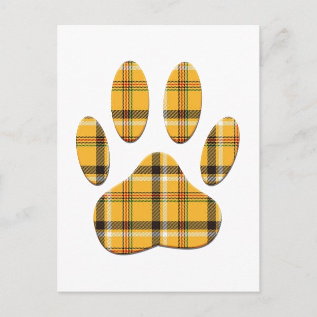 Tartan Dog Paw Print Postcard (Front)