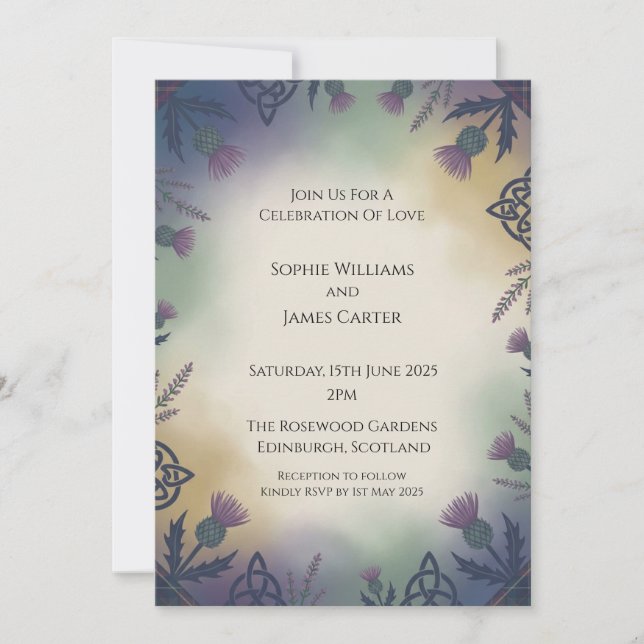 Tartan Folk Art Wedding Invitation (Front)
