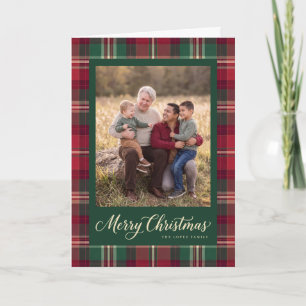 Tartan Frame Merry Christmas Family Photo Holiday Card