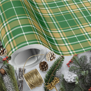 Tartan - green-caramel gold-white wrapping paper