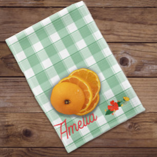 Tartan green simple wildflower pattern name tea towel