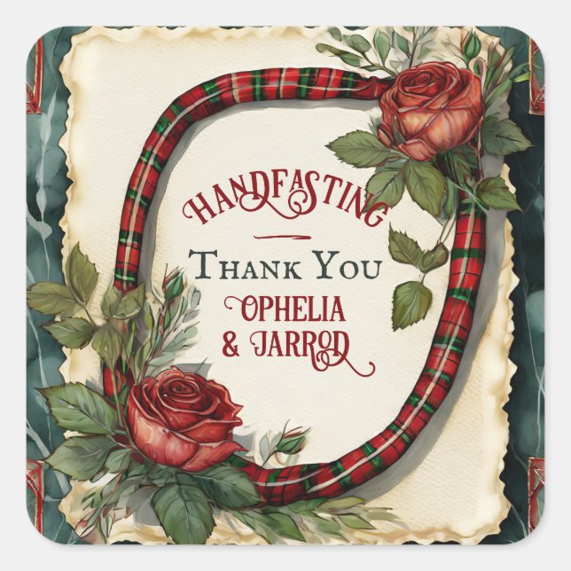 TARTAN HANDFASTING STICKERS FOR FAVORS ENVELOPES (Front)