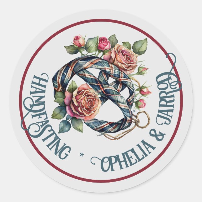TARTAN HANDFASTING STICKERS FOR FAVORS ENVELOPES (Front)