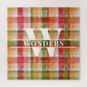 Tartan Hard Plaid Custom Monogrammed Jigsaw Puzzle