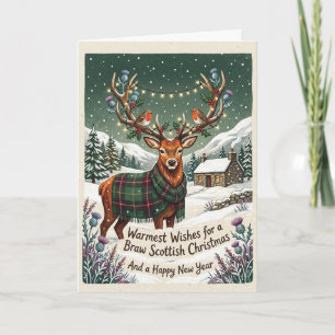 Tartan Highland Deer Scottish Christmas Card