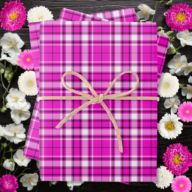 Tartan - Hot Pink-White-Black Wrapping Paper Sheet (Tartan - Hot Pink-White-Black Wrapping Paper Sheets by Leapfroglisics Shop)