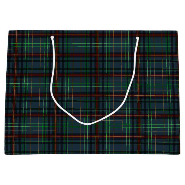 Tartan in blue, orange, green... large gift bag (Front)