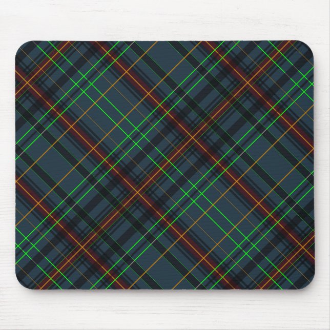 Tartan in blue, orange, green... mouse pad (Front)