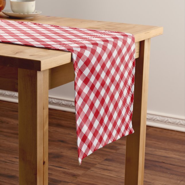 Tartan in White and Red Short Table Runner (In Situ)