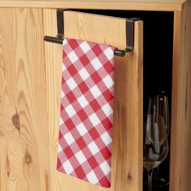 Tartan in White and Red Tea Towel (Thirds Fold)