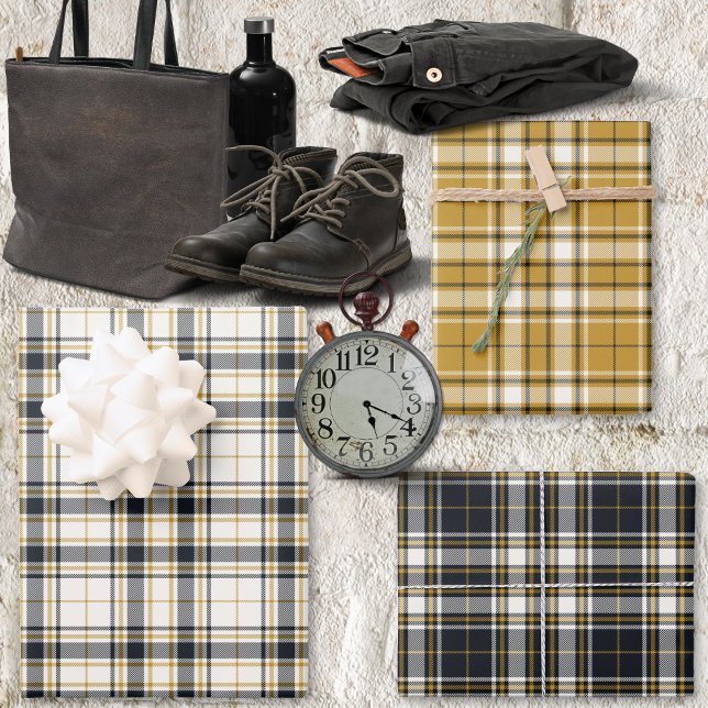 Tartan - Ivory Mustard Gold and Graphite Different Wrapping Paper Sheet (Tartan - Ivory Mustard Gold and Graphite Different Wrapping Paper Sheets by Leapfroglisics Shop)