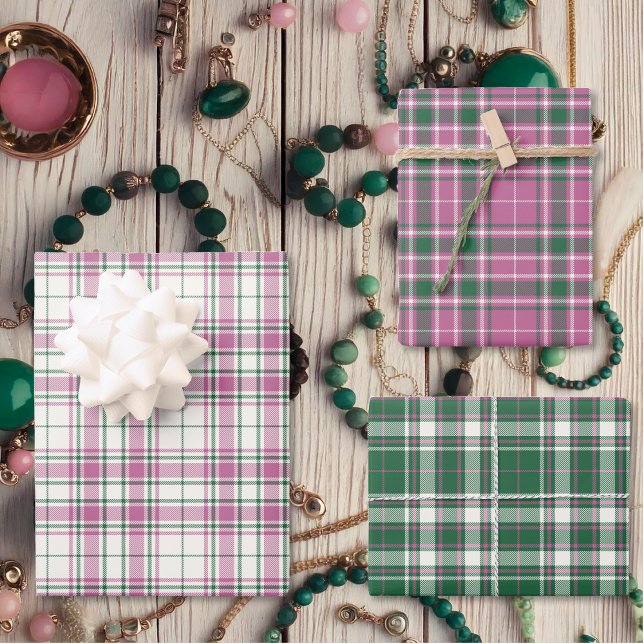 Tartan - Ivory-Rose Pink-Emerald Green Different Wrapping Paper Sheet (Tartan - Ivory-Rose Pink-Emerald Green Different Wrapping Paper Sheets by Leapfroglisics Shop)
