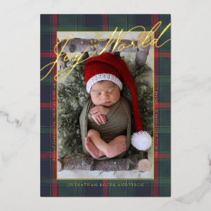 Tartan Joy to the World Foil Birth Announcement