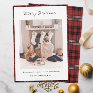 Tartan Motif Christmas Holiday Photo Card Template