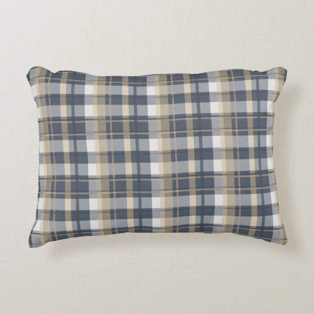 Tartan - Navy, Sand and Natural White Decorative Cushion (Front)